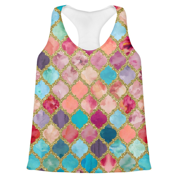Custom Glitter Moroccan Watercolor Womens Racerback Tank Top - X Small