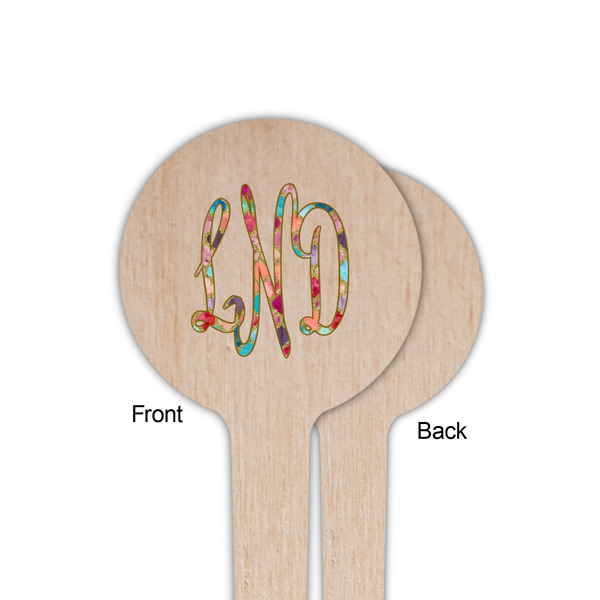 Glitter Moroccan Watercolor Wooden 4" Food Pick - Round - Single Sided - Front & Back