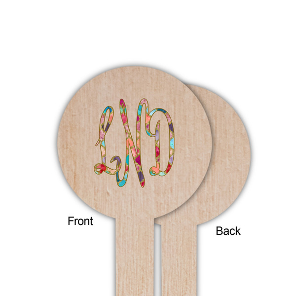 Glitter Moroccan Watercolor Wooden 6" Food Pick - Round - Single Sided - Front & Back