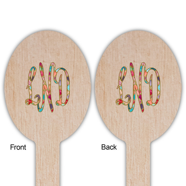 Glitter Moroccan Watercolor Wooden Food Pick - Oval - Double Sided - Front & Back