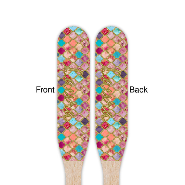 Glitter Moroccan Watercolor Wooden Food Pick - Paddle - Double Sided - Front & Back