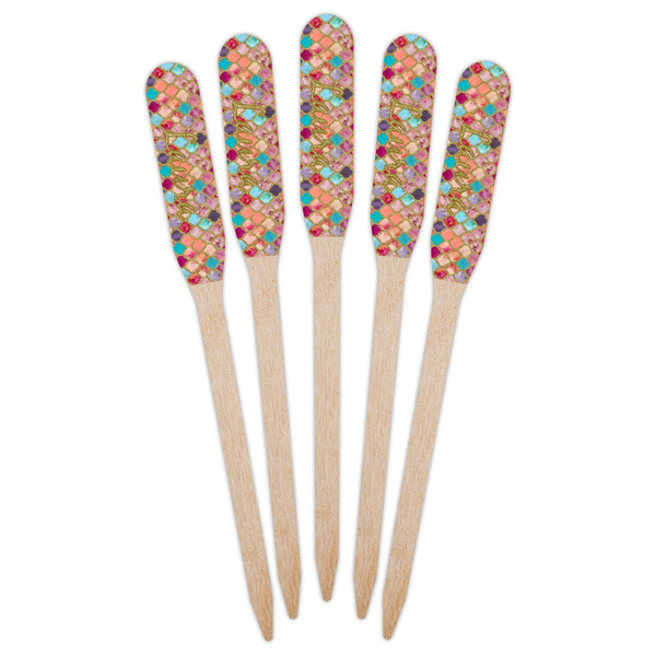 Glitter Moroccan Watercolor Wooden Food Pick - Paddle - Fan View