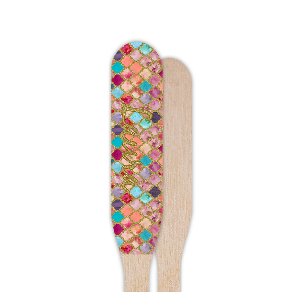 Glitter Moroccan Watercolor Wooden Food Pick - Paddle - Single Sided - Front & Back