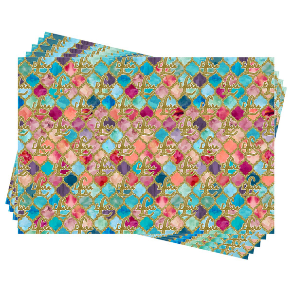 Glitter Moroccan Watercolor Wrapping Paper - Front & Back - Sheets Approval