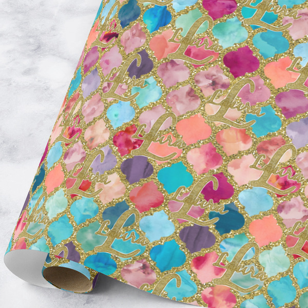 Custom Glitter Moroccan Watercolor Wrapping Paper Roll - Large