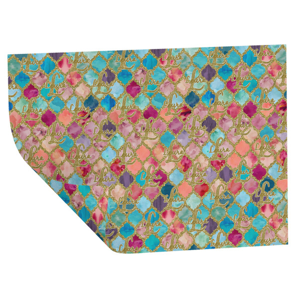 Glitter Moroccan Watercolor Wrapping Paper Sheet - Double Sided - Folded