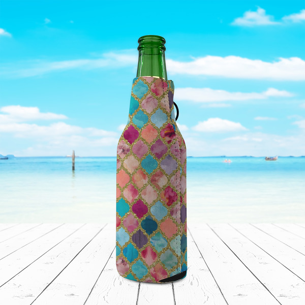 Glitter Moroccan Watercolor Zipper Bottle Cooler - LIFESTYLE