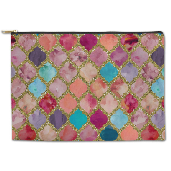 Custom Glitter Moroccan Watercolor Zipper Pouch - Large - 12.5"x8.5"