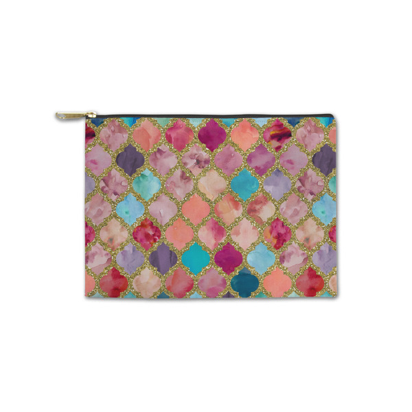 Custom Glitter Moroccan Watercolor Zipper Pouch - Small - 8.5"x6"