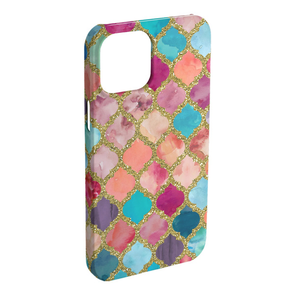 Custom Glitter Moroccan Watercolor iPhone Case - Plastic