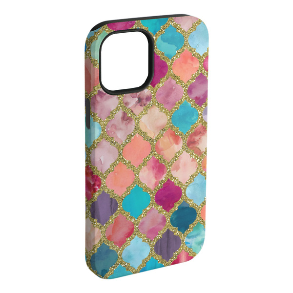Custom Glitter Moroccan Watercolor iPhone Case - Rubber Lined