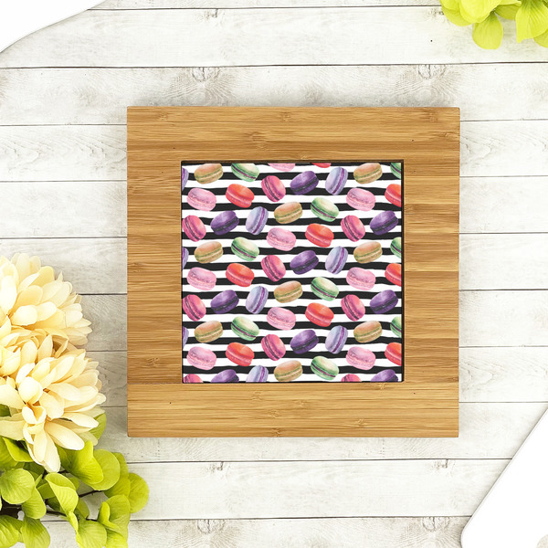 Macarons Bamboo Trivet with 6" Tile - LIFESTYLE