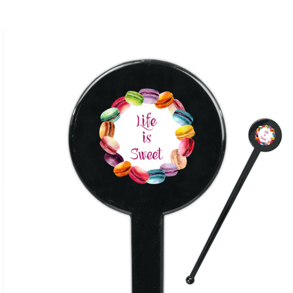 Custom Macarons 7" Round Plastic Stir Sticks - Black - Double Sided