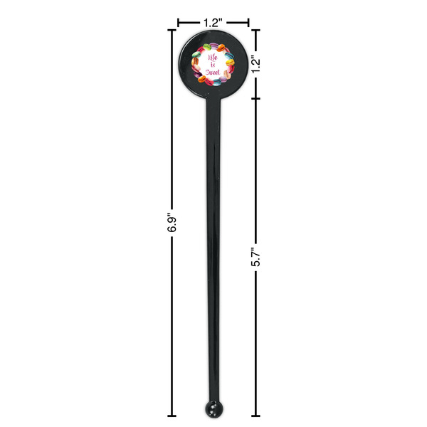 Macarons Black Plastic 7" Stir Stick - Round - Dimensions