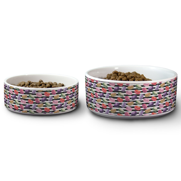 Macarons Ceramic Dog Bowls - Size Comparison