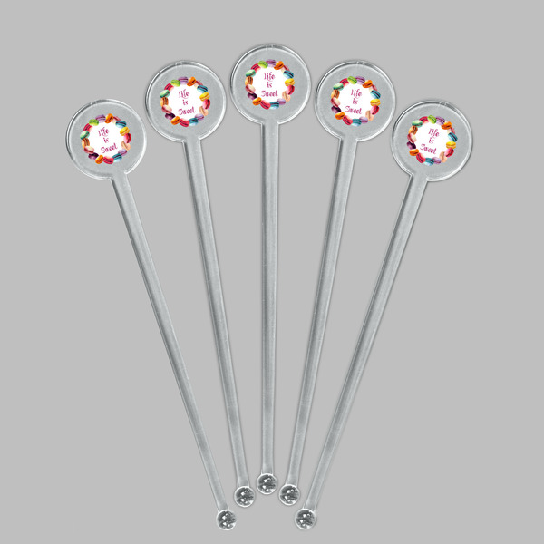Macarons Clear Plastic 7" Stir Stick - Round - Fan View