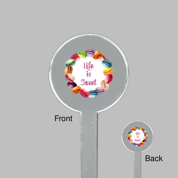 Macarons Clear Plastic 7" Stir Stick - Round - Front & Back