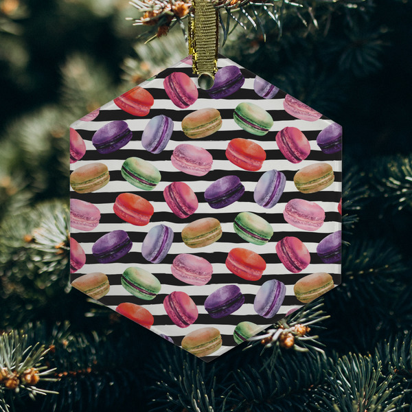 Macarons Frosted Glass Ornament - Hexagon (Lifestyle)