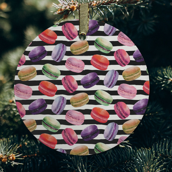 Macarons Frosted Glass Ornament - Round (Lifestyle)