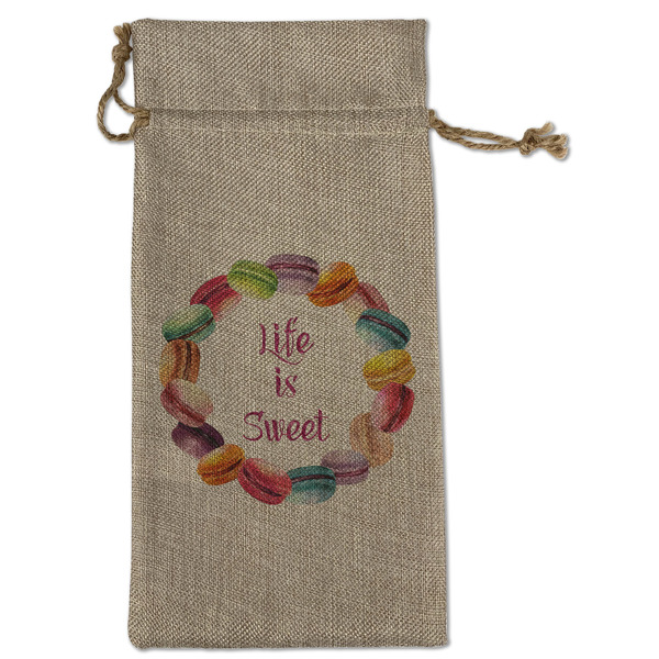 Custom Macarons Large Burlap Gift Bag - Front