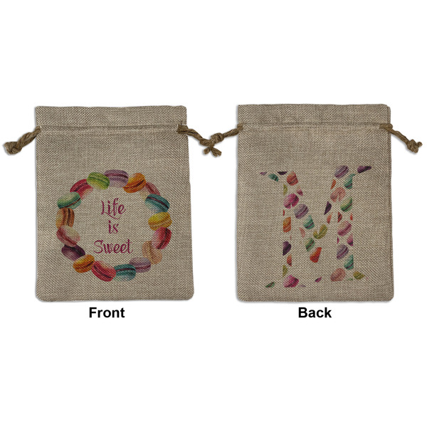 Custom Macarons Medium Burlap Gift Bag - Front & Back