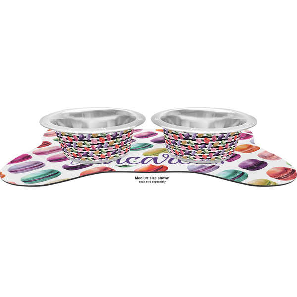 Macarons Metal Pet Bowls - On Dog Bone Shaped Mat