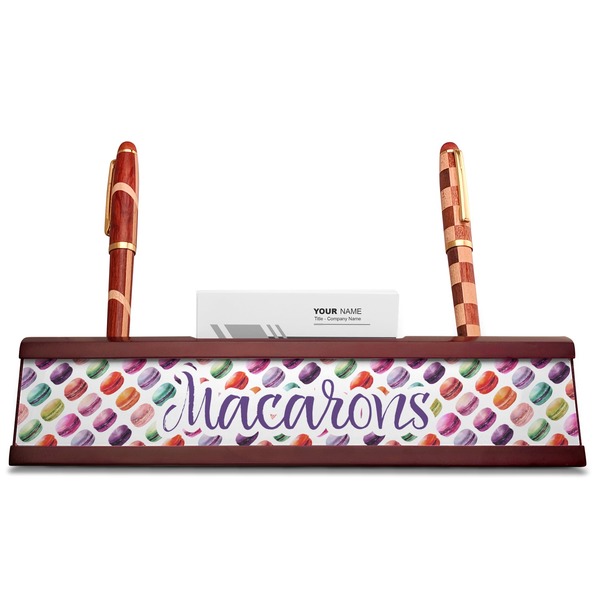 Macarons Red Mahogany Nameplates with Business Card Holder - Straight