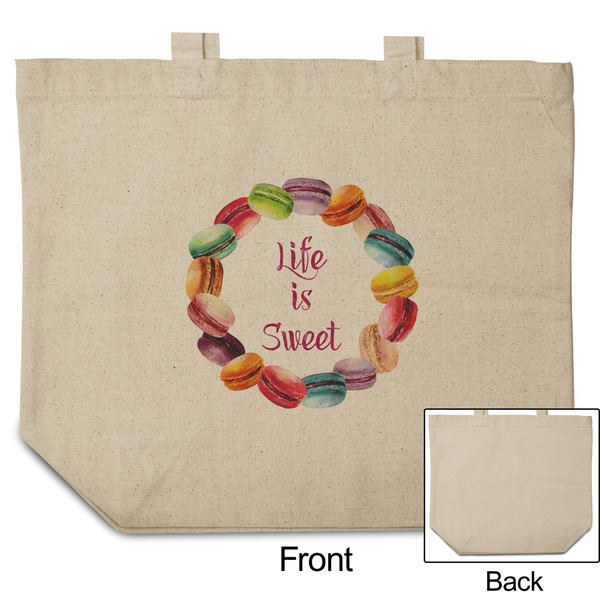 Macarons Reusable Cotton Grocery Bag - Front & Back View