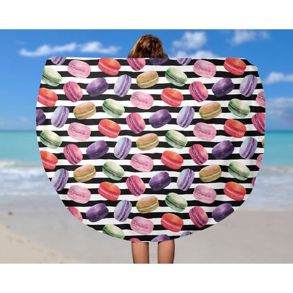 Macarons Round Beach Towel - In Use
