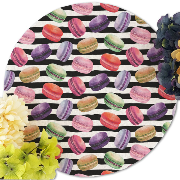 Macarons Round Linen Placemats - Front (w flowers)