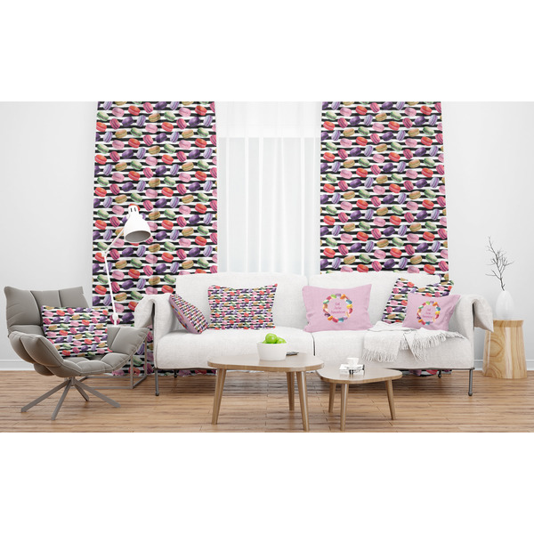 Macarons Sheer and Custom Curtains in Room with Matching Pillows