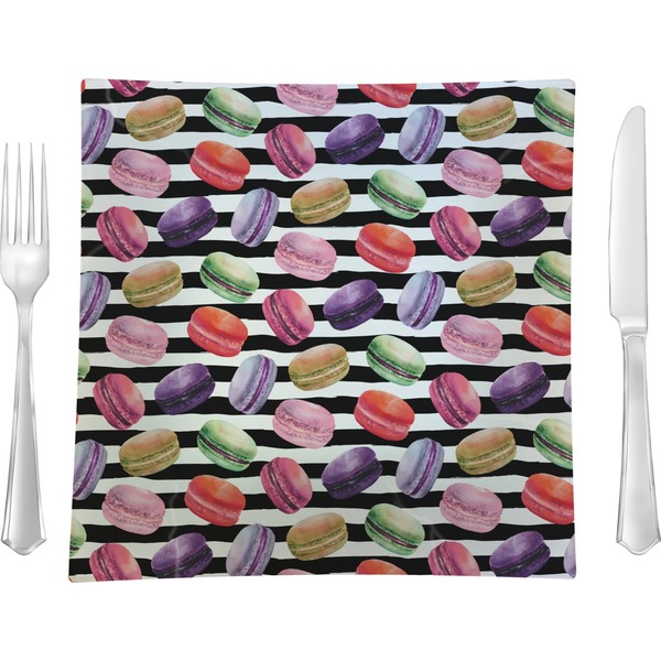 Custom Macarons 9.5" Glass Square Lunch / Dinner Plate- Single or Set of 4