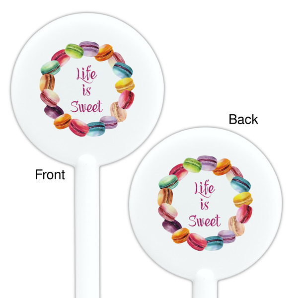 Macarons White Plastic 5.5" Stir Stick - Double Sided - Round - Front & Back