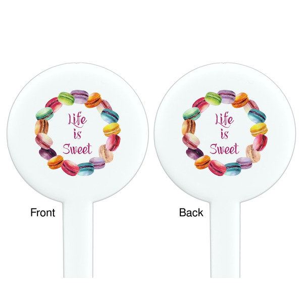 Macarons White Plastic 7" Stir Stick - Double Sided - Round - Front & Back