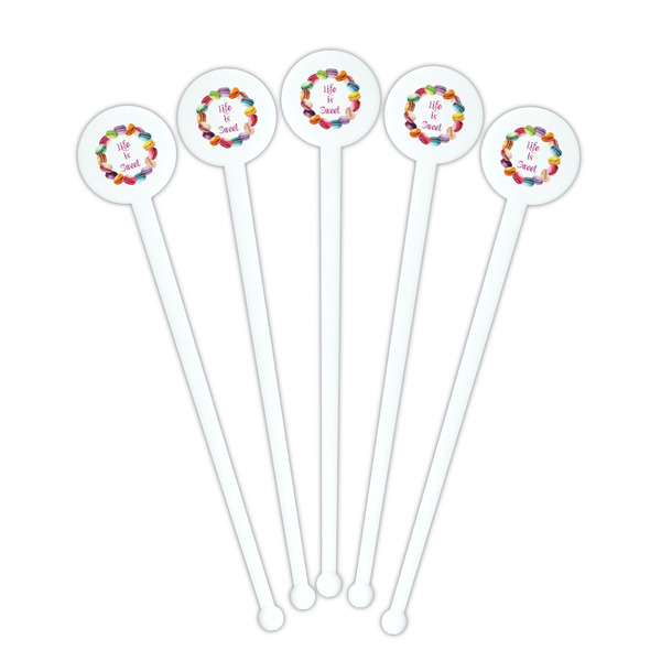 Macarons White Plastic 7" Stir Stick - Round - Fan View