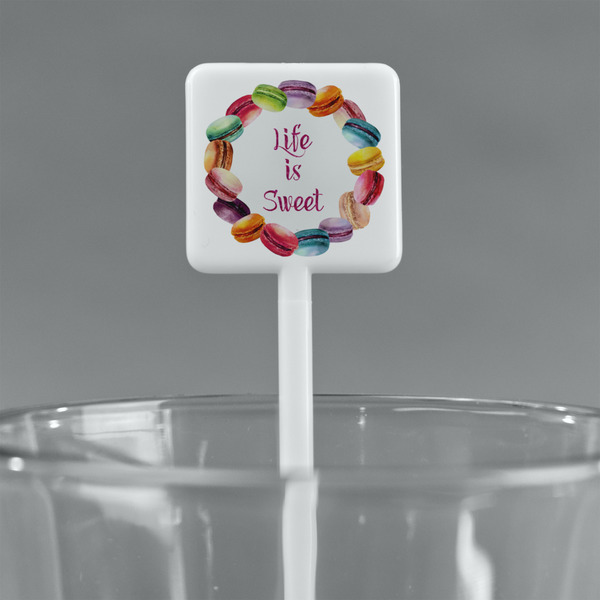 Macarons White Plastic Stir Stick - Square - Main