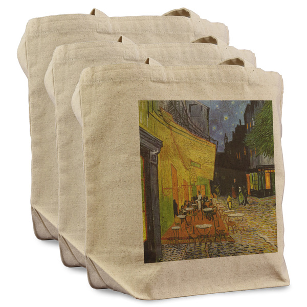 Custom Cafe Terrace at Night (Van Gogh 1888) Reusable Cotton Grocery Bags - Set of 3