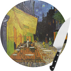 Cafe Terrace at Night (Van Gogh 1888) Round Glass Cutting Board - Small