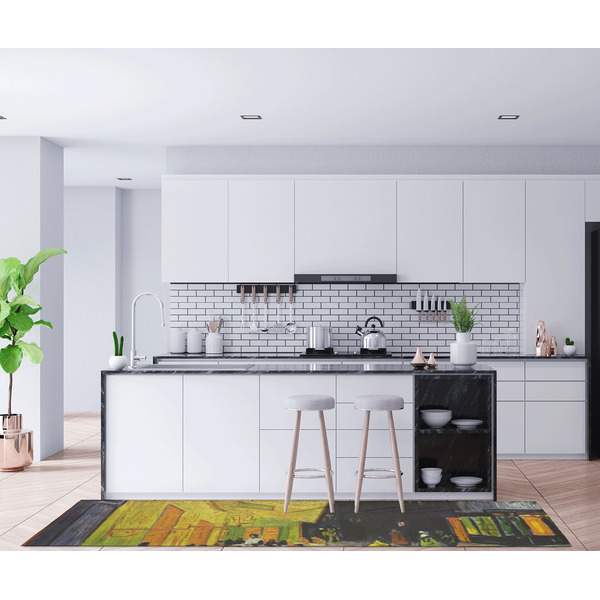 Cafe Terrace at Night (Van Gogh 1888) Area Rug Sizes - In Context (horizontal)