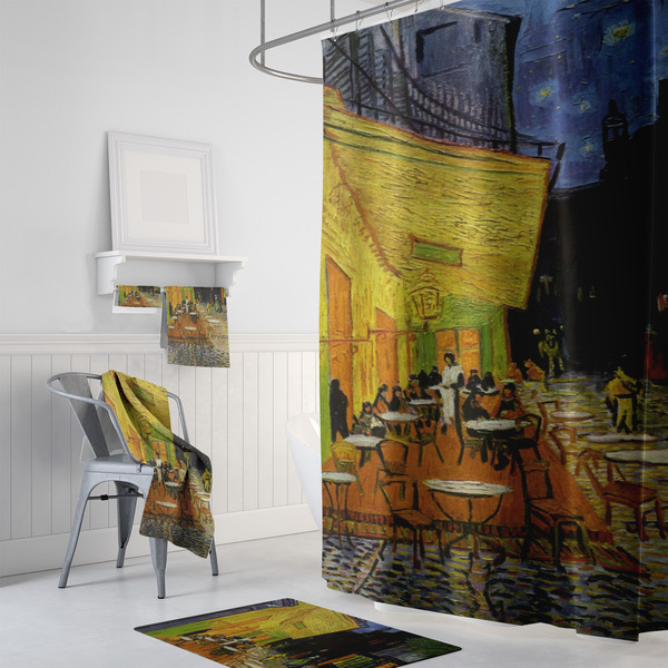 Cafe Terrace at Night (Van Gogh 1888) Bath Towel Sets - 3-Piece - In Context