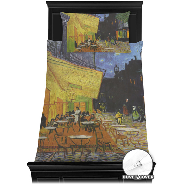Cafe Terrace at Night (Van Gogh 1888) Bedding Set - Twin - Duvet - On Bed