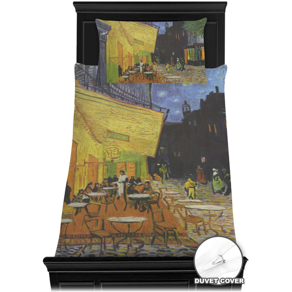 Cafe Terrace at Night (Van Gogh 1888) Bedding Set - Twin XL - Duvet - On Bed