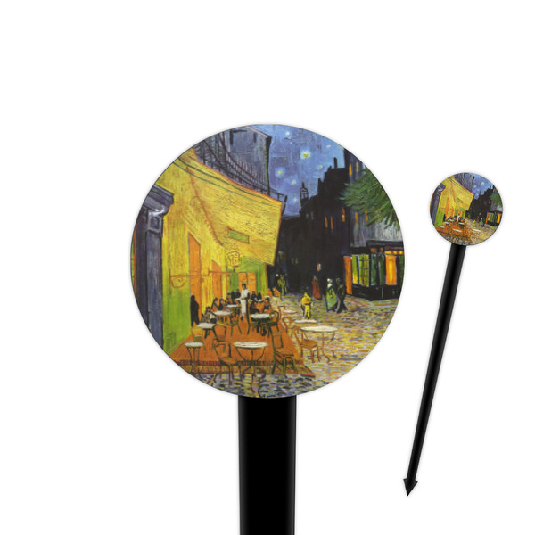 Custom Cafe Terrace at Night (Van Gogh 1888) 4" Round Plastic Food Picks - Black - Double Sided