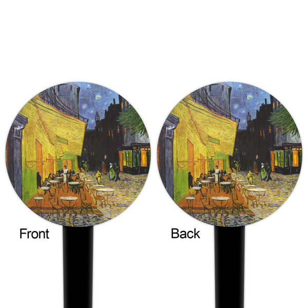 Cafe Terrace at Night (Van Gogh 1888) Black Plastic 4" Food Pick - Round - Double Sided - Front & Back