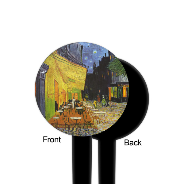 Cafe Terrace at Night (Van Gogh 1888) Black Plastic 4" Food Pick - Round - Single Sided - Front & Back