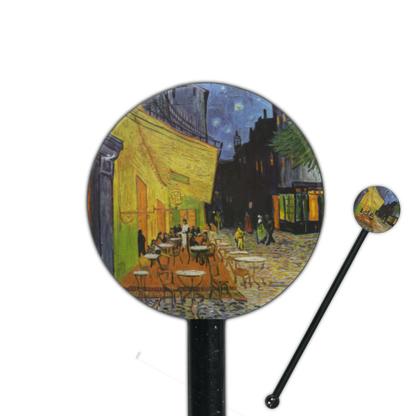 Custom Cafe Terrace at Night (Van Gogh 1888) 5.5" Round Plastic Stir Sticks - Black - Single Sided