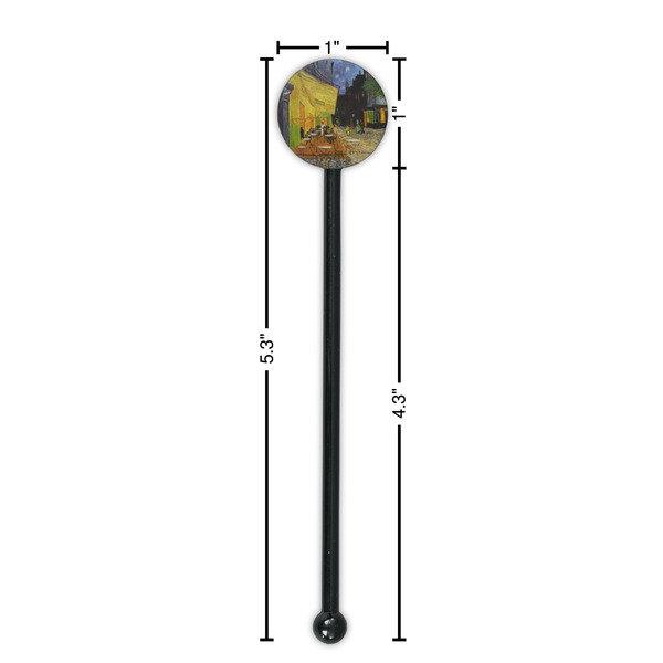 Cafe Terrace at Night (Van Gogh 1888) Black Plastic 5.5" Stir Stick - Round - Dimensions
