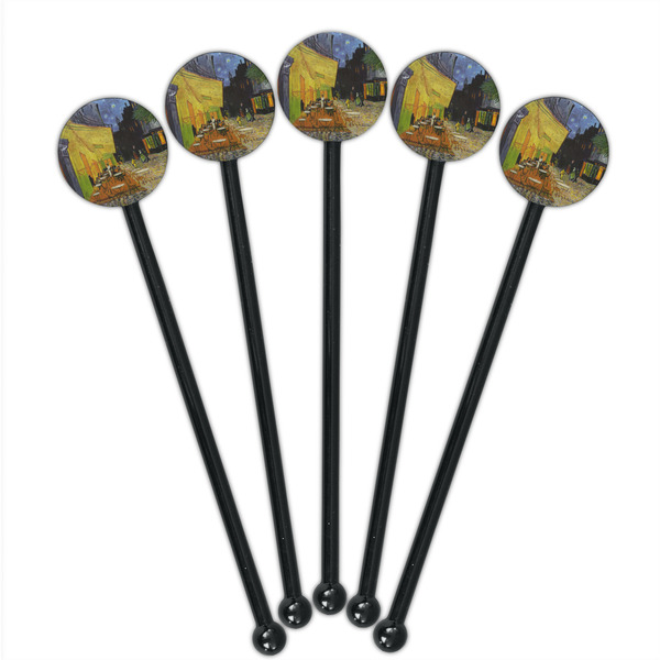 Cafe Terrace at Night (Van Gogh 1888) Black Plastic 5.5" Stir Stick - Round - Fan View