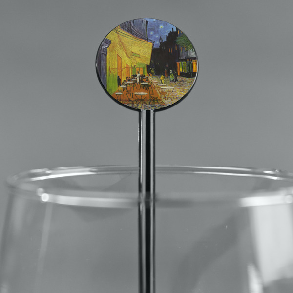 Cafe Terrace at Night (Van Gogh 1888) Black Plastic 5.5" Stir Stick - Round - Main