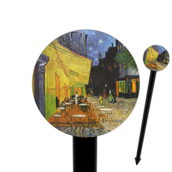 Custom Cafe Terrace at Night (Van Gogh 1888) 6" Round Plastic Food Picks - Black - Single Sided